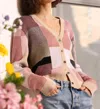 MINNIE ROSE RIBBED PLAITED CARDIGAN IN COLORBLOCK MULTI