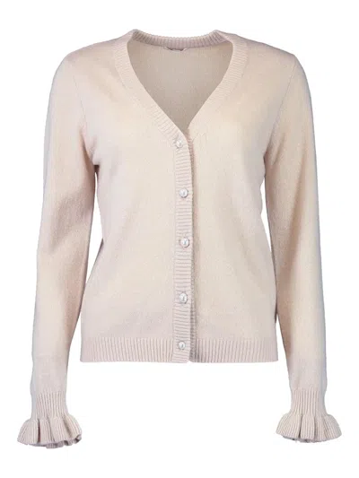 Minnie Rose Ruffle-cuff Cardigan In Neutral