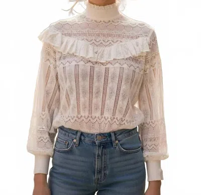 Minnie Rose Ruffle Detail Lace Top In Brown Sugar In Neutral
