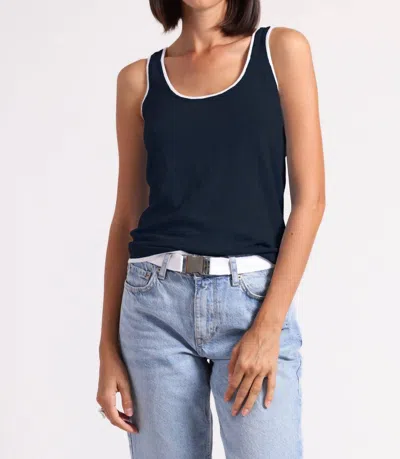 Minnie Rose Scoop Neck Tank Top With Tipping In Navy In Blue