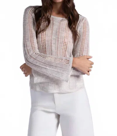 Minnie Rose Sequin Pointelle Stripe Boat Neck Top In Sand In White