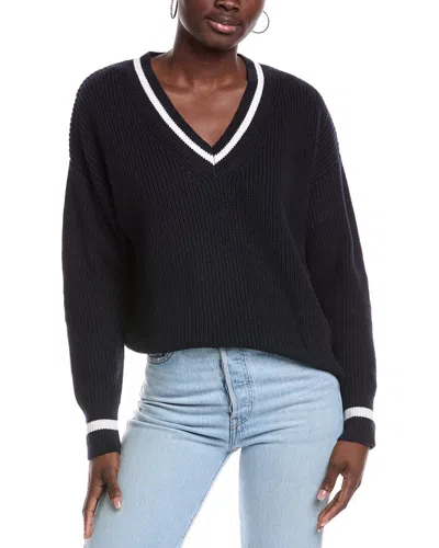 Minnie Rose Shaker Relaxed V-neck Cashmere-blend Sweater In Blue