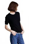 Minnie Rose Short Sleeve Trim Sweater In Black In Black