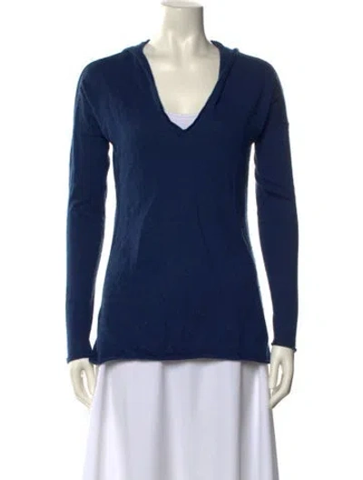 Pre-owned Minnie Rose Silk V-neck Sweater In Blue