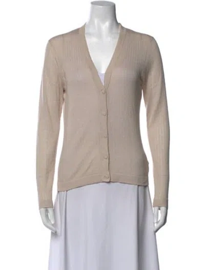 Pre-owned Minnie Rose Silk V-neck Sweater In Neutrals