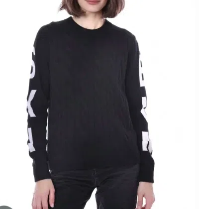 Minnie Rose Ski Bum Cable Crewneck Sweater In White/black In Blue