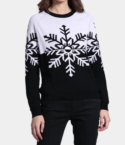 Minnie Rose Snowflke Reversible Sweater In Black/white In Multi