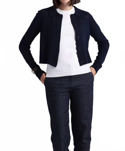 Minnie Rose Southern Cashmere Collared Cardigan In Navy In Blue