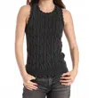 Minnie Rose Cotton Stone Wash Distressed Cable Tank In Black
