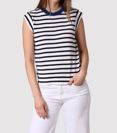 Minnie Rose Striped Cap Sleeve Crew Tee In White // Navy