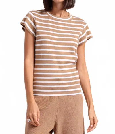 Minnie Rose Striped Cap Sleeve Crewneck Tee In Desert Sand In Multi