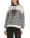 Minnie Rose 9212 Cashmere Striped Hoodie With Embo In White