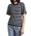Minnie Rose Striped Flutter Sleeve Top In Navy/white In Multi