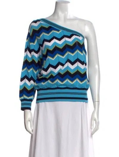 Pre-owned Minnie Rose Striped One-shoulder Sweater W/ Tags In Blue