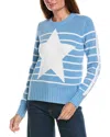 Minnie Rose Striped Star Crew Cashmere-blend Sweater In Blue