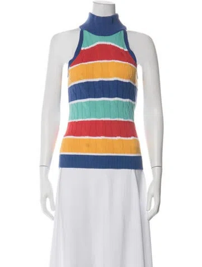 Pre-owned Minnie Rose Striped Turtleneck Sweater In White
