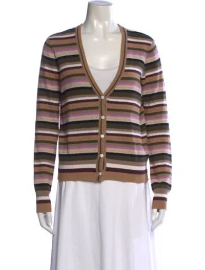 Pre-owned Minnie Rose Striped V-neck Sweater In Brown