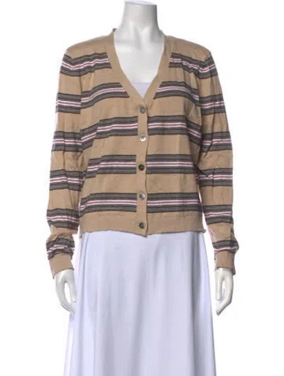 Pre-owned Minnie Rose Striped V-neck Sweater In Neutrals