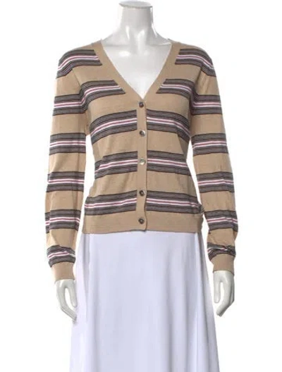 Pre-owned Minnie Rose Striped V-neck Sweater W/ Tags In Grey