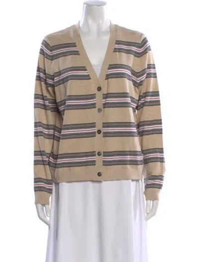 Pre-owned Minnie Rose Striped V-neck Sweater W/ Tags In Neutral