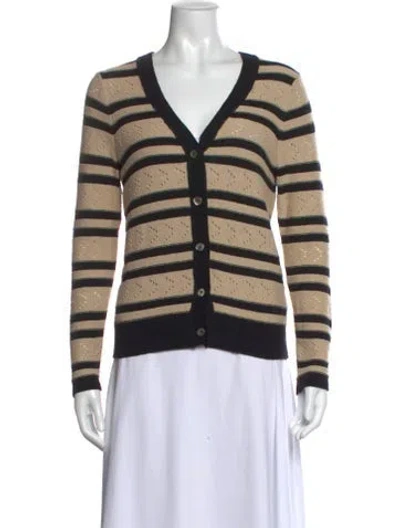 Pre-owned Minnie Rose Striped V-neck Sweater W/ Tags In Neutral