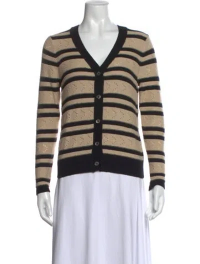 Pre-owned Minnie Rose Striped V-neck Sweater W/ Tags In Neutral