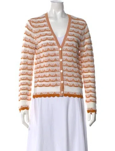 Pre-owned Minnie Rose Striped V-neck Sweater In White