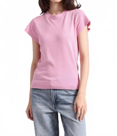 Minnie Rose Supima Cotton Cap Sleeve Crew Neck Tee In Pink In Multi