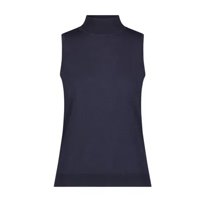 Minnie Rose Supima Cotton Cashmere Mock Neck Sleeveless Top In Blue
