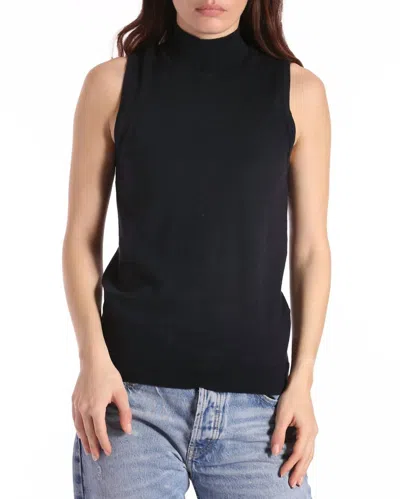 Minnie Rose Supima Cotton Cashmere Mock Neck Sleeveless Top In Black
