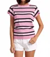 Minnie Rose Supima Cotton Cashmere Multi Stripe Cap Sleeve Crew In Navy In Multi