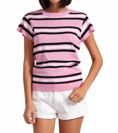 Minnie Rose Supima Cotton Cashmere Multi Stripe Cap Sleeve Crew In Navy