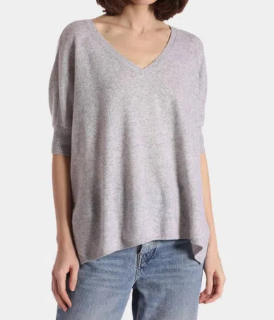 Minnie Rose Supima Cotton Cashmere Pow Pow V-neck Sweater In Heather Grey In Gray