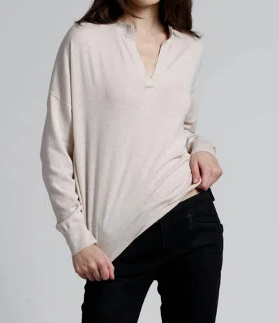Minnie Rose Supima Cotton Cashmere Split Neck Top In Brown Sugar