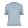 Minnie Rose Supima Cotton Cashmere V-neck Tee In Blue