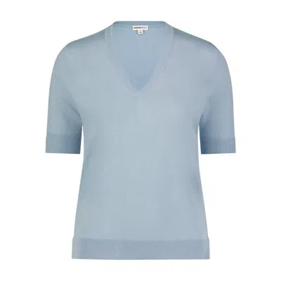 Minnie Rose Supima Cotton Cashmere V-neck Tee In Blue