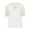 Minnie Rose Supima Cotton Cashmere V-neck Tee In White