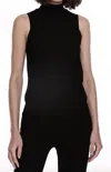 Minnie Rose Supima Mock Neck Sleeveless Top In Black In Black