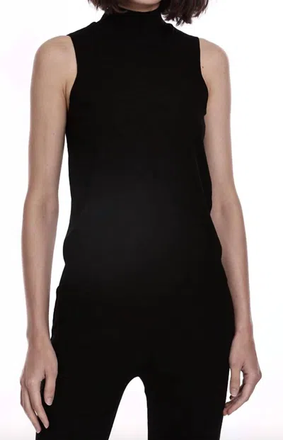 Minnie Rose Supima Mock Neck Sleeveless Top In Black