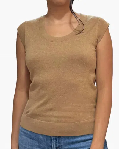 Minnie Rose Supima Scoop Neck Cap Sleeve Top In Desert Sand In Brown