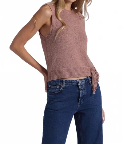 Minnie Rose Textured Sleeveless Crew Neck Tank Top In Mulgalia In Brown