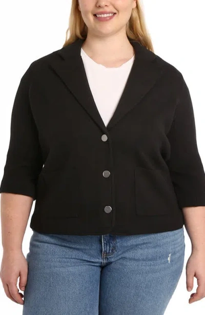 Minnie Rose Women's Cotton-blend Knit Single-breasted Blazer In Black