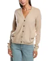 Minnie Rose 8943 Cashmere 12gg V Neck Cardigan In Brown
