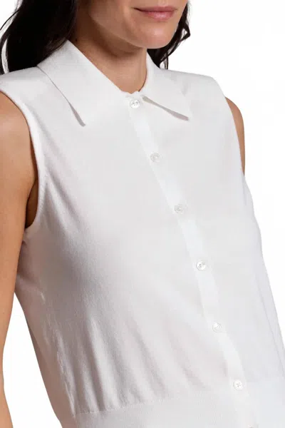 Minnie Rose Viscose Button Sleeveless Polo In White