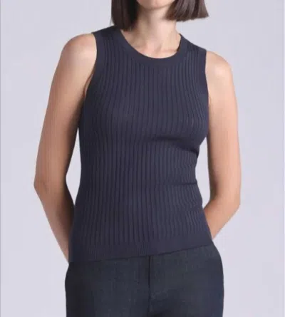 Minnie Rose Viscose Ribbed Pointelle Tank In Navy In Blue