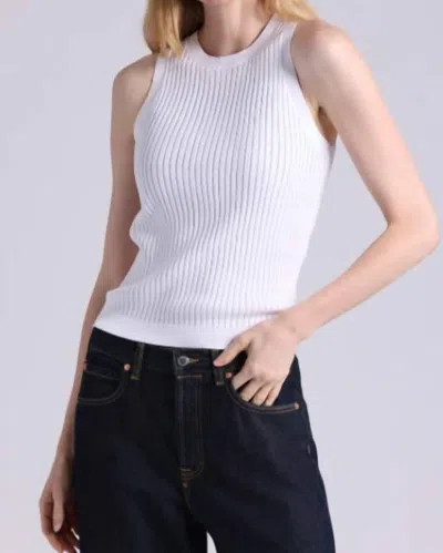 Minnie Rose Viscose Ribbed Pointelle Tank In White
