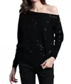 Minnie Rose Viscose Sequin Off The Shoulder Sweater In Black