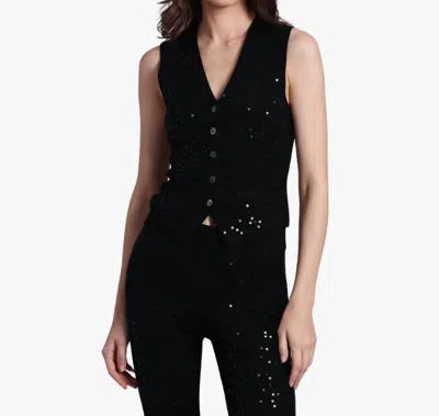MINNIE ROSE VISCOSE SEQUIN SLEEVELESS VEST IN BLACK