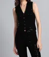 Minnie Rose Viscose Sequin Sleeveless Vest In Black In Black