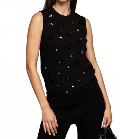 Minnie Rose Viscose Shell With Floral Sequin Tank Top In Black In Animal Print